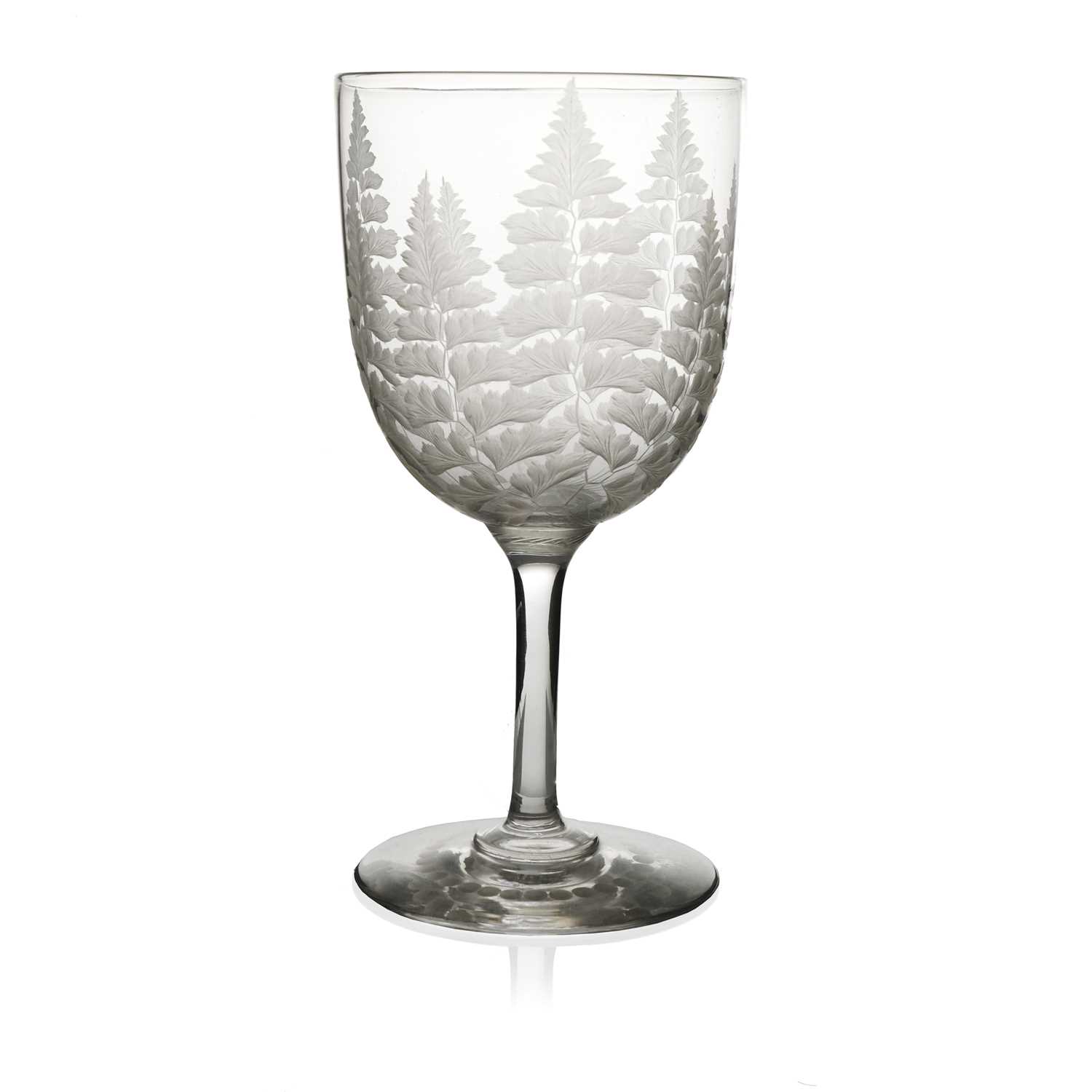 An Aesthetic Movement Stourbridge engraved glass wine goblet, circa 1860s, the large rounded bowl - Image 2 of 2