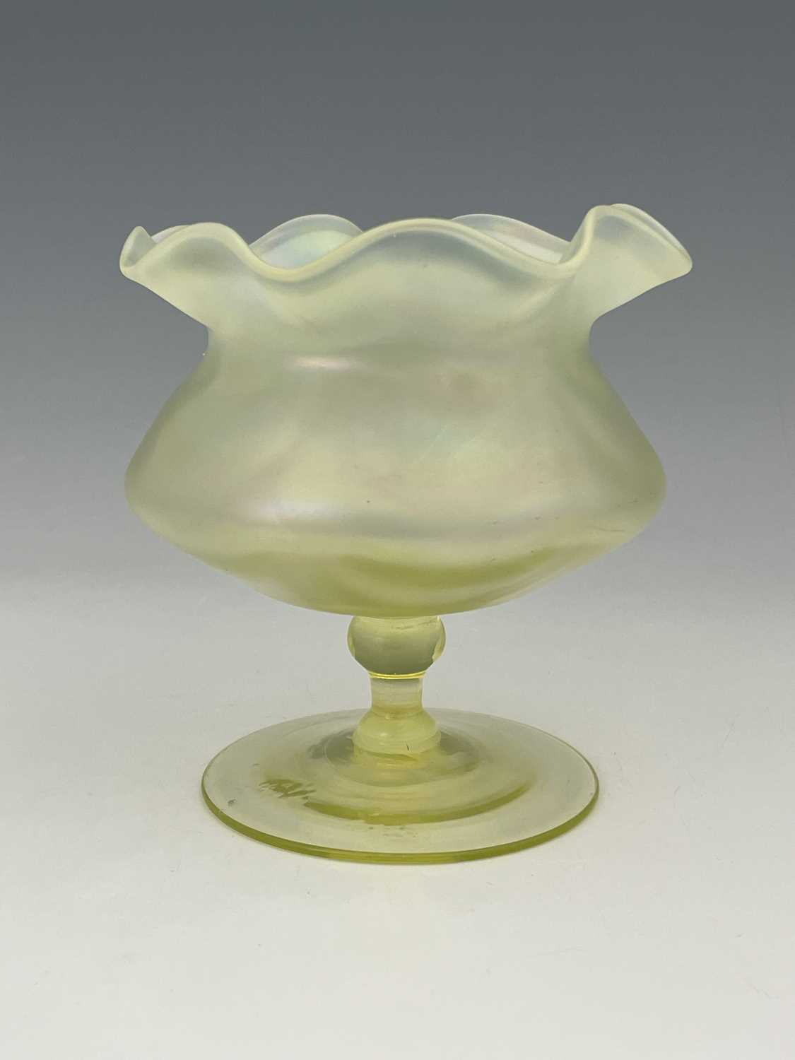 John Walsh Walsh, an Arts and Crafts straw opal glass pedestal vase, circa 1900, the swagged satin
