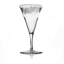 James Powell and Sons, Whitefriars, an etched wine glass, circa 1855, the conical bowl with slice