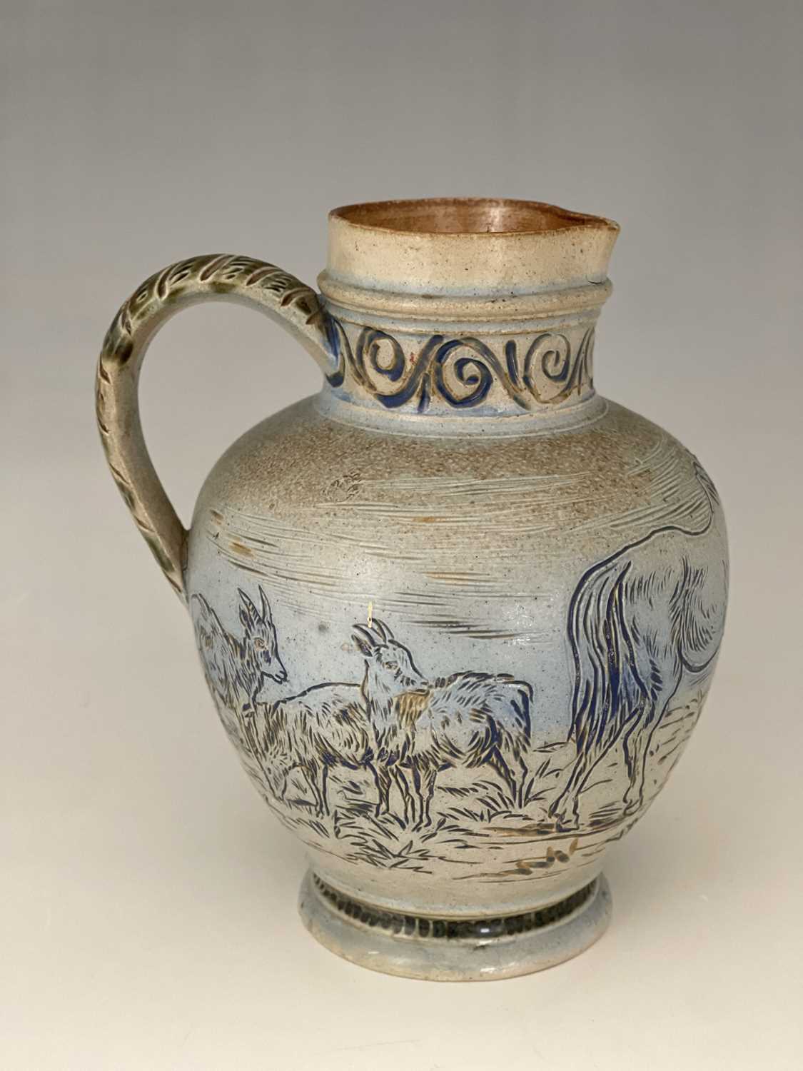 Hannah Barlow for Doulton Lambeth, a stoneware jug, 1874, shouldered ovoid form, sgraffito decorated - Image 3 of 9