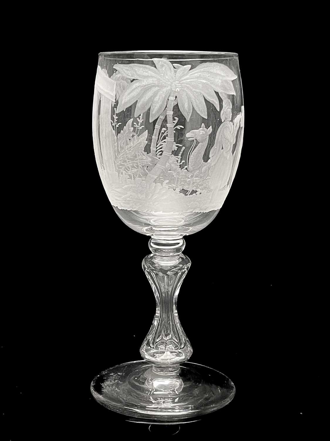 A Stourbridge engraved glass goblet, probably Richardson circa 1840, the rounded bowl decorated with - Image 6 of 10