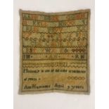 A George III sampler, by Ann Hammond, aged 9, dated 1812, embroidered with the alphabet, numbers and