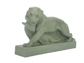 John Skeaping for Wedgwood, an Art Deco figure, Tiger with Buck designed circa 1927, glazed sage