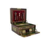 A Victorian rosewood gentleman's toilet box or dressing box, circa 1860s, brass inlaid with