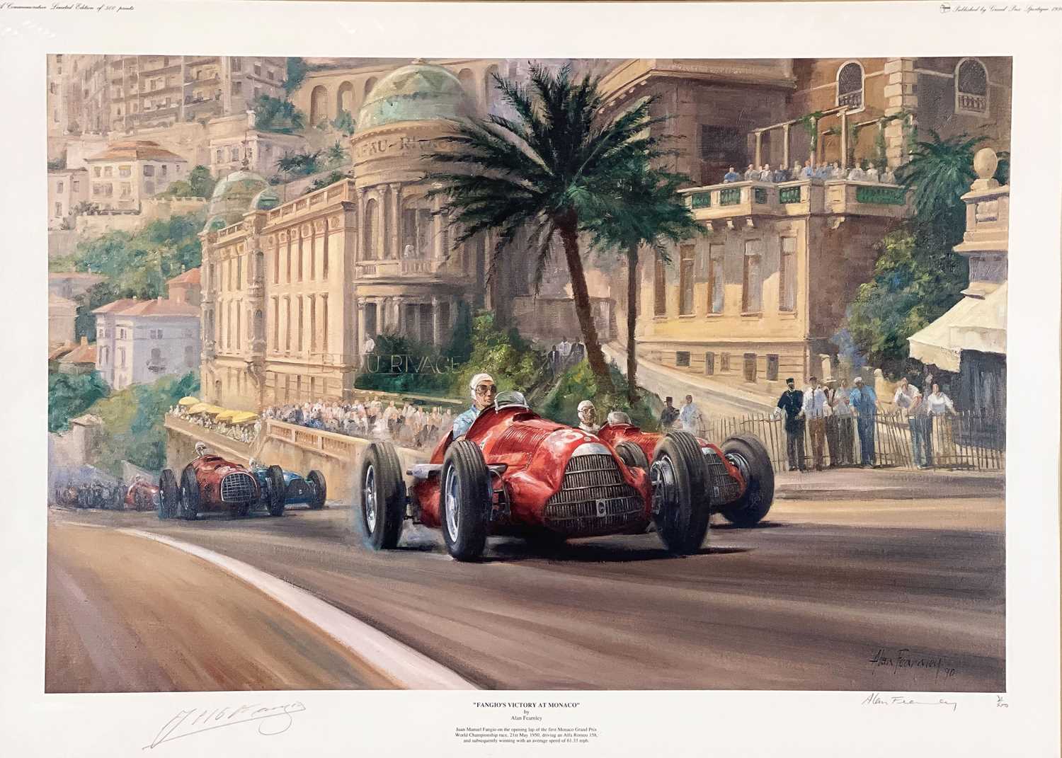 Alan Fearnley (Brtiish, 1942), 'Fangio's Victory at Monaco', signed l.r., signed by Fangio l.l.,