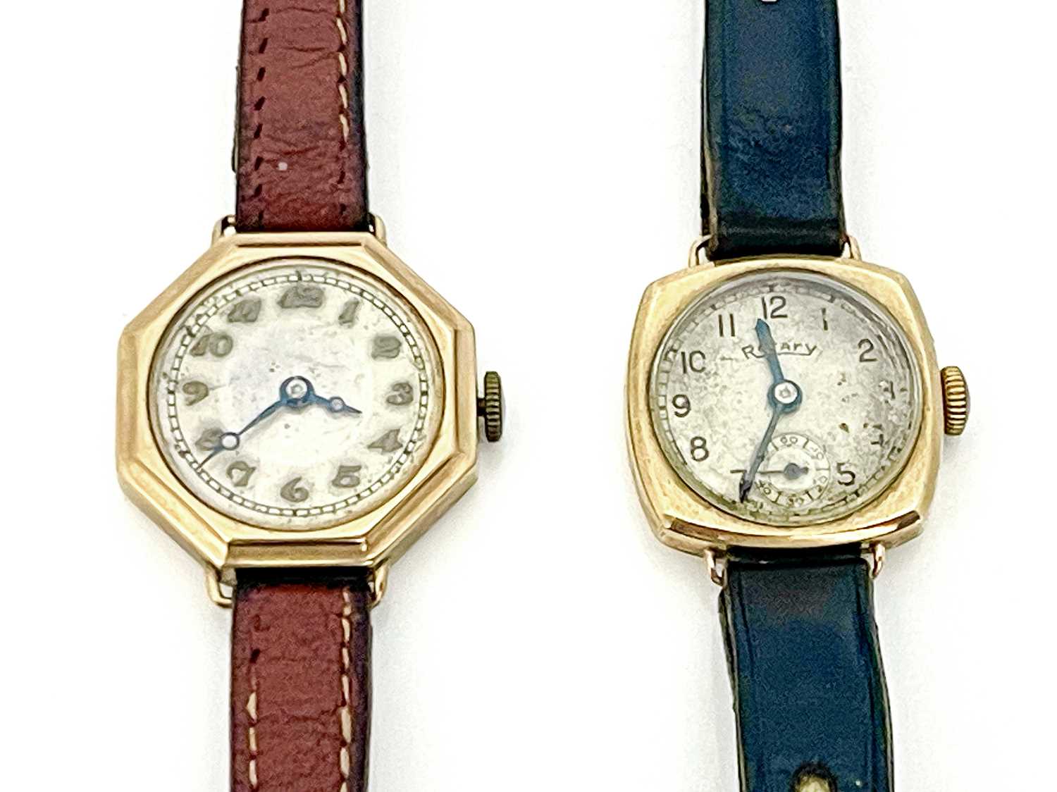 Two 9 carat gold ladies wrist watches, including Dennison and Rotay, circa 1930s, on leather