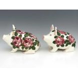 Jan Plichta, a Wemyss Ware painted pig, decorated with cabbage roses, modelled sitting printed