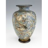 Edwin Martin for Martin Brothers, a stoneware brambles and birds vase, 1899, footed and shouldered