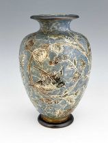 Edwin Martin for Martin Brothers, a stoneware brambles and birds vase, 1899, footed and shouldered