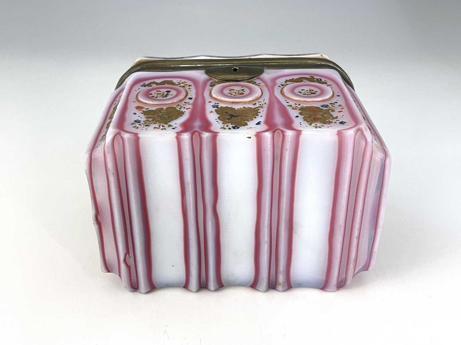 An early 19th century Barfatan enamelled and cased opaline glass casket, French or Bohemian, - Image 7 of 8