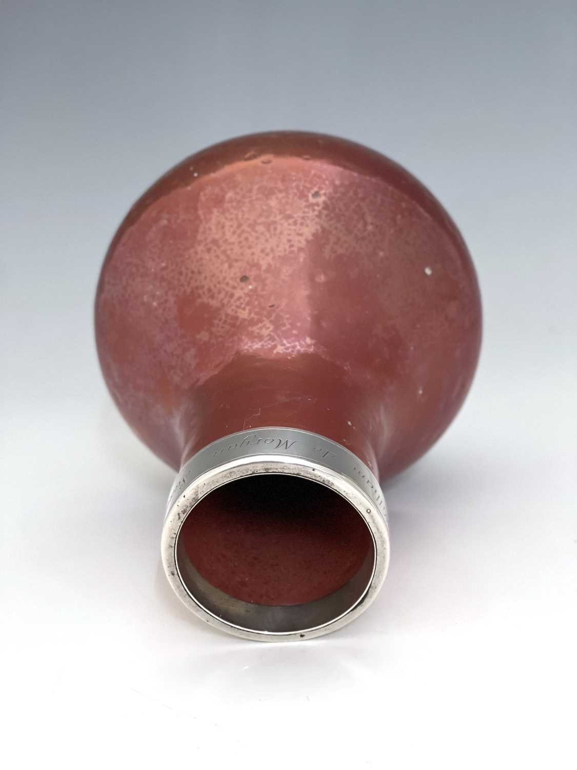 William De Morgan for Sands End pottery, a red lustre vase, circa 1890, bulbous form, later silver - Image 3 of 6