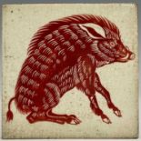 William De Morgan for Merton Abbey, an Arts and Crafts red lustre tile, circa 1885, painted with a