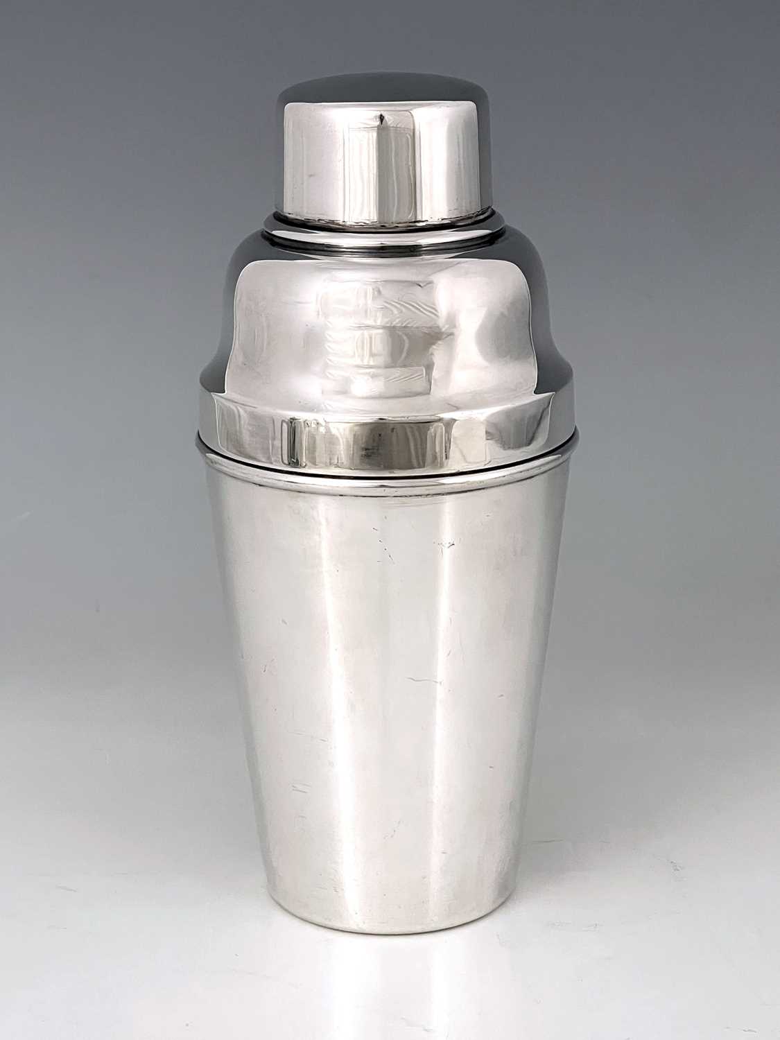 A large Art Deco silver plated cocktail shaker, William Suckling, Kingsway Plate, circa 1930,