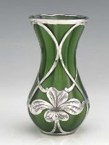 Loetz, a Secessionist silver overlay glass Metallin vase, baluster form, decorated thoughout with