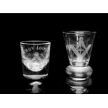 Two early Victorian Masonic charging glasses, circa 1840, engraved with symbols and lodge numbers