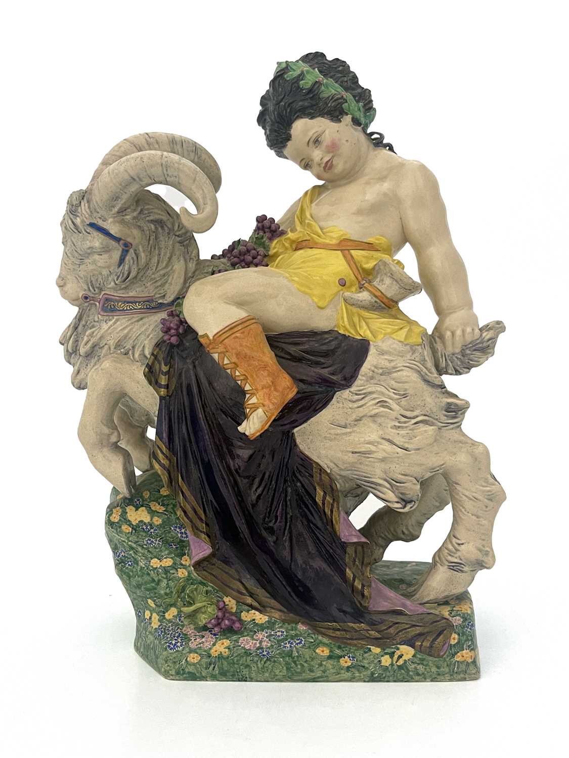 Charles Vyse for Chelsea Pottery, Bacchus on a Goat, 1921, modelled as a Classical boy on a