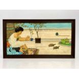 H Arnold for Minton, a PreRaphaelite plaque, painted with an Egyptian girl and two tortoises in a