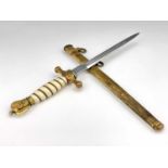 A German Third Reich Naval Officer's dagger, gilt eagle finial, wire-bound white plastic grip,