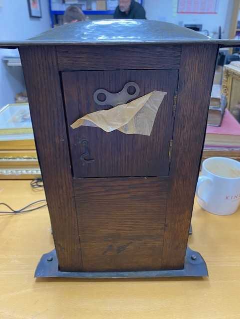 An Arts and Crafts copper and enamelled bracket clock, in the style of CFA Voysey, rivetted cuboid - Image 2 of 3