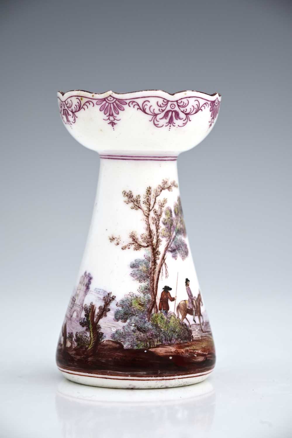 A Vincennes porcelain candlestick, 1745-50, conical hyacinth vase form with ogee rim, the body - Image 2 of 8