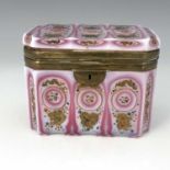 An early 19th century Barfatan enamelled and cased opaline glass casket, French or Bohemian,