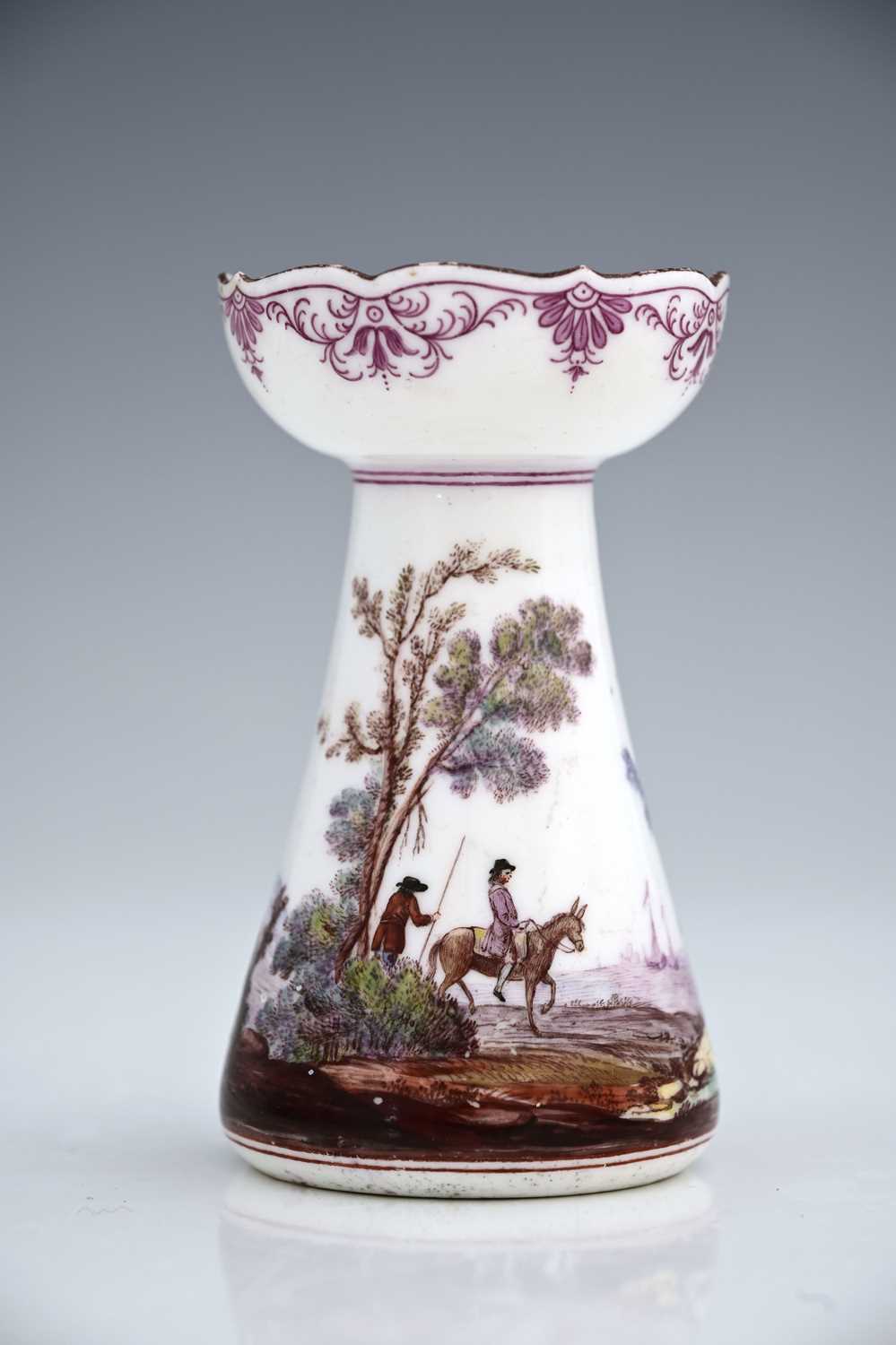 A Vincennes porcelain candlestick, 1745-50, conical hyacinth vase form with ogee rim, the body - Image 4 of 8