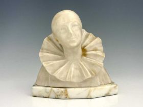 A..Gentili (?) (Italian, early 20th Century), bust of a Pierrot, signed verso, white marble, mounted