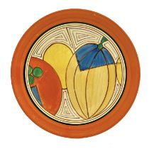 Clarice Cliff for Newport Pottery, a Fantasque Melon plate, orange border, printed Fantasque Bizarre