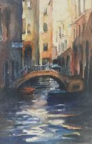 Michael Aubrey (British, 20th Century), Backwater in Venice, signed l..r, titled verso, watercolour,