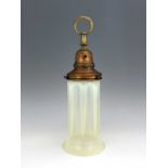 An Arts and Crafts vaseline glass pendant light shade, cylindrical form with flared rim, optic