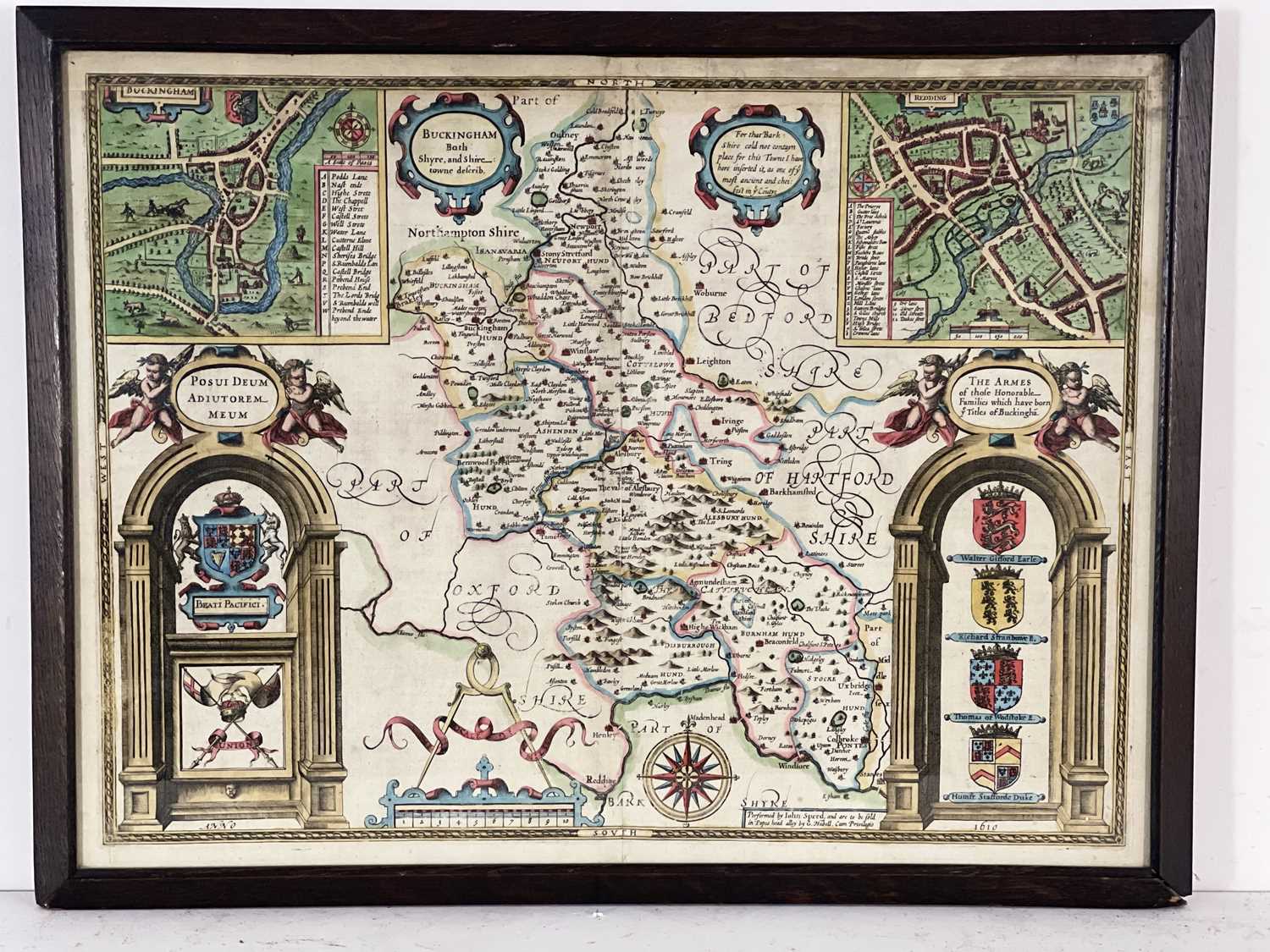John Speed (British, 1552-1629), map of Buckingham (1610), coloured engraving, published by George - Image 2 of 3