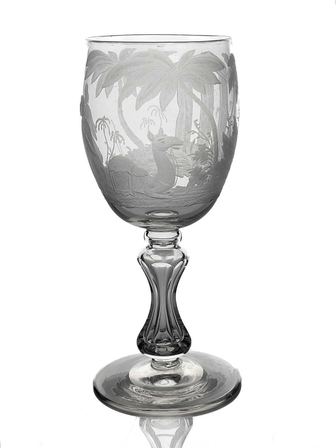 A Stourbridge engraved glass goblet, probably Richardson circa 1840, the rounded bowl decorated with - Image 2 of 10