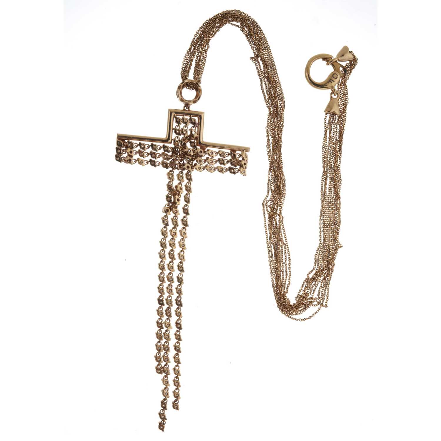 A yellow metal diamond cross tassel necklace - Image 2 of 2