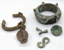 Six pieces of Dongson culture metalwork, Vietnamese or Burmese, 1000BC-100AD