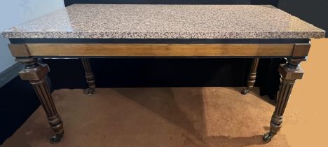 A Georgian style granite top console table, fluted legs raised on casters, circa 20th century, H.