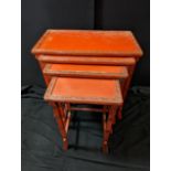 A nest of Chinese red lacquer tables