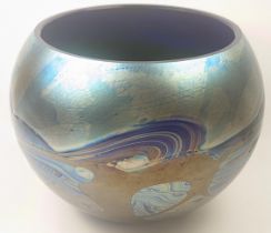 A studio glass bowl, marbled finish, indistinctly signed