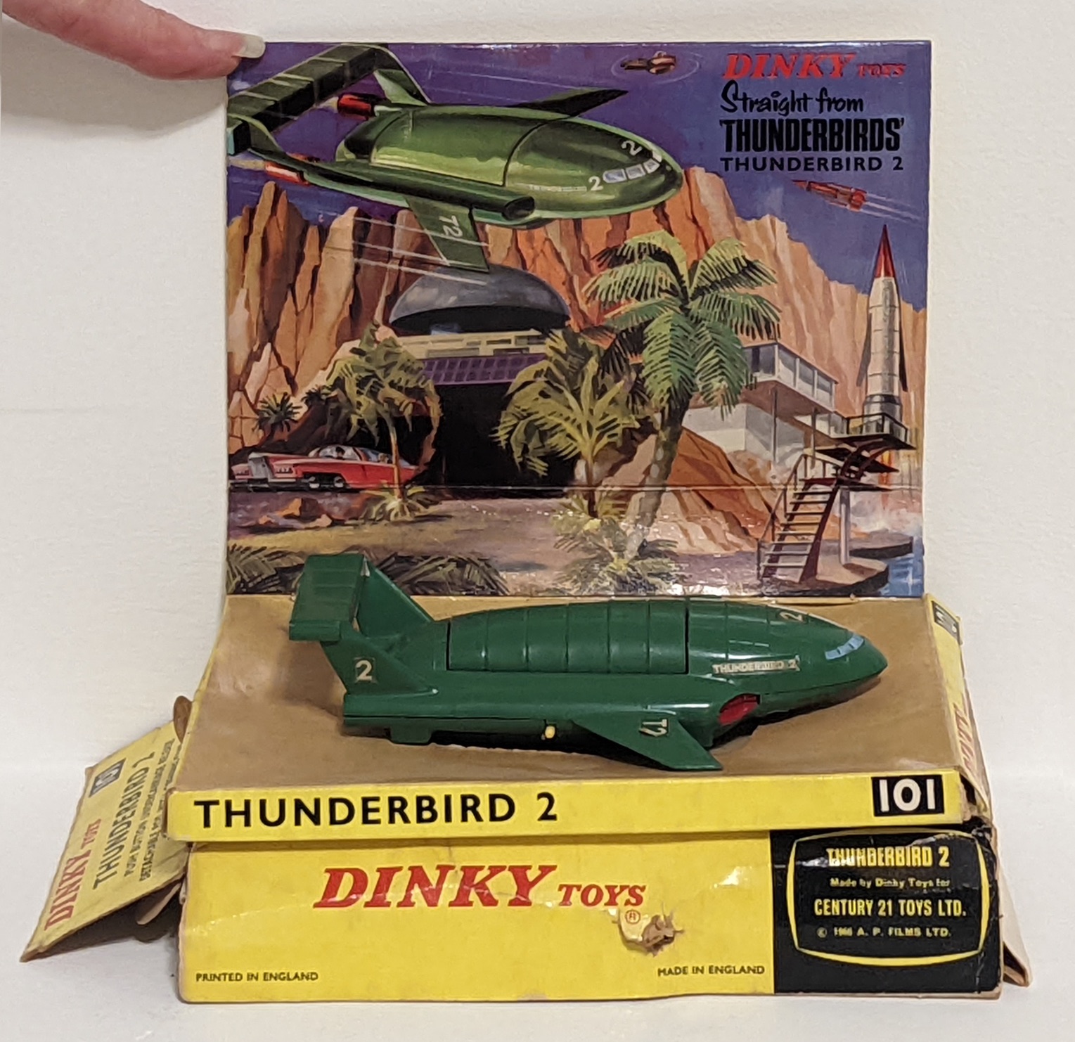 Dinky Toys No.101 Thunderbird 2, comprising of green body with four yellow plastic legs and red rear - Image 2 of 3