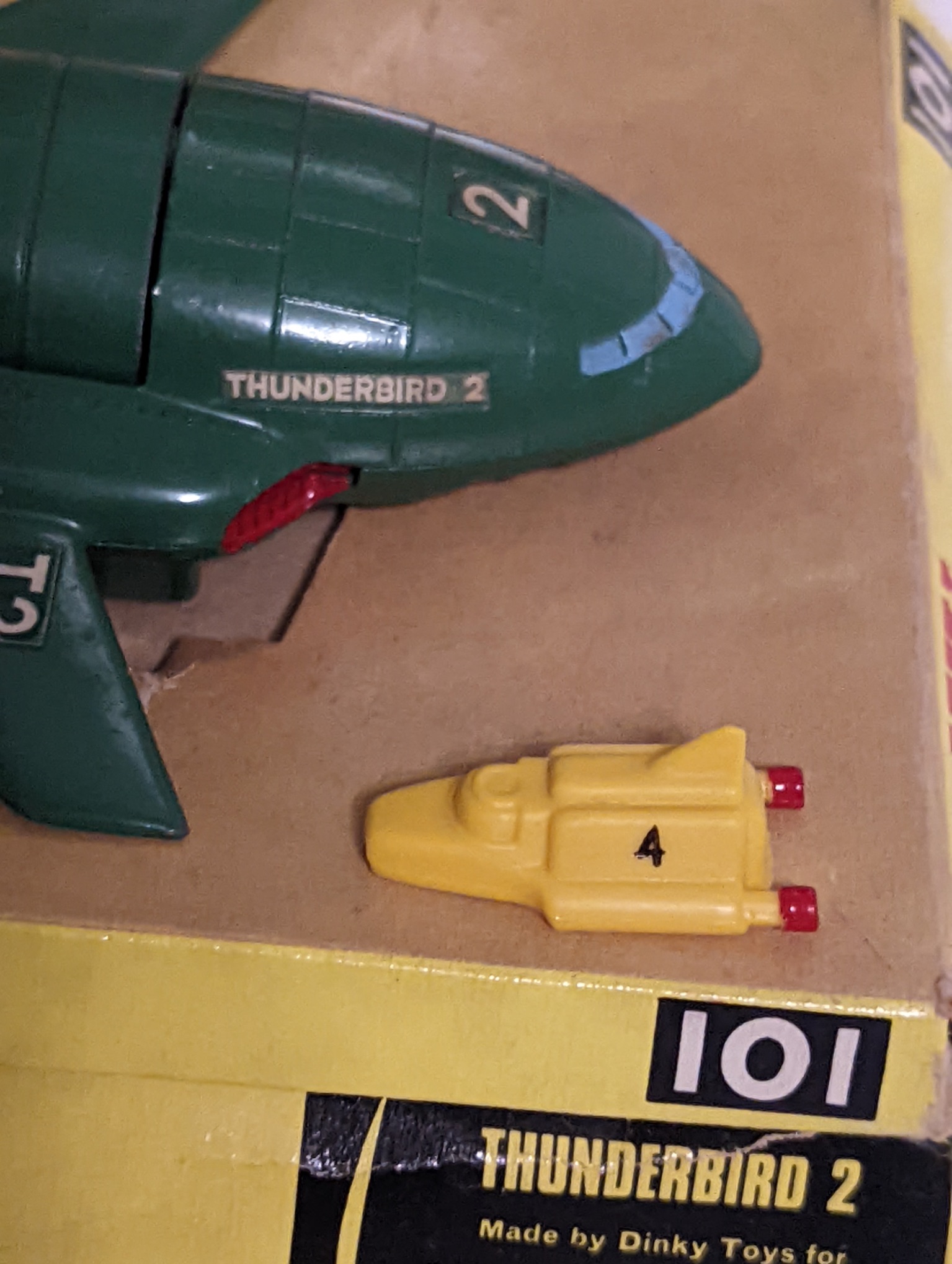 Dinky Toys No.101 Thunderbird 2, comprising of green body with four yellow plastic legs and red rear - Image 3 of 3