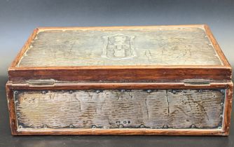 An Art Nouveau silver and wood Bridge box, bark effect finish, hallmarked Birmingham, maker