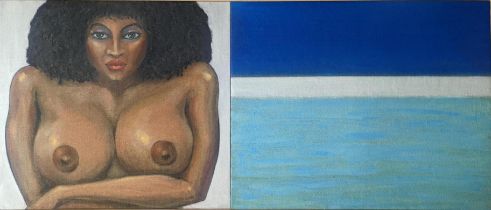 Gregoire Muller (Swiss b.1947), Untitled, semi nude, oil on canvas, 126cm x 197cm