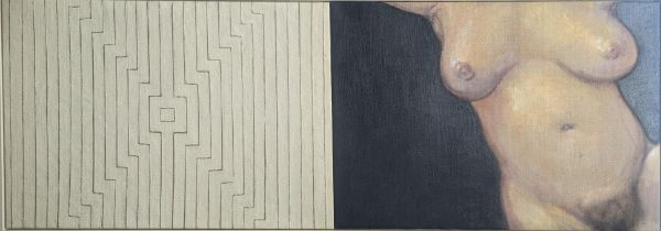 Gregoire Muller (Swiss b.1947), Academy, 1988, oil on canvas, diptych, each panel 86cm x 127cm
