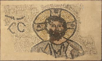 A Byzantine style mosaic of Christ, circa 19th century, 36.5cm x 52cm