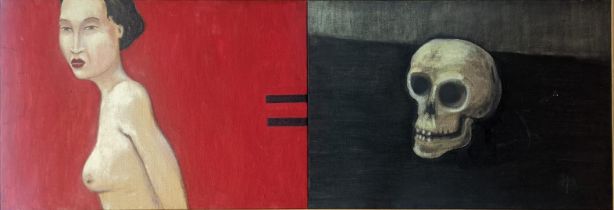 Gregoire Muller (Swiss b.1947), Kiss of Death, oil on canvas, H.90cm W.255cm