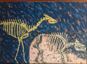 Graham Snow (British, b.1948), Unendangered Species II, 1989, oil and sand on board, signed in