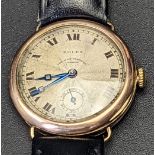 A gents Rolex 9ct gold case wristwatch, circa 1920s, later black leather strap