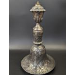 A fine 18-19th century Indian Bidri huqqa with a silver top ( converted into a lamp ), H.28cm