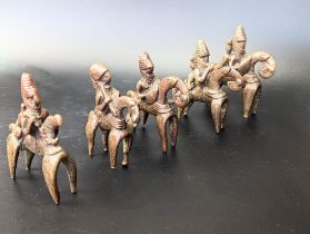 A collection of five rare 19th century African Kotoko Equestrian bronze figures Chad (from Lake Chad