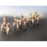 A collection of five rare 19th century African Kotoko Equestrian bronze figures Chad (from Lake Chad