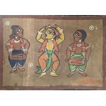 Jamini Roy (Indian, 1887-1972), figural scene, oil on cloth, H.28cm W.41cm